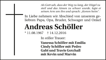 Traueranzeige von Andreas Schöller 