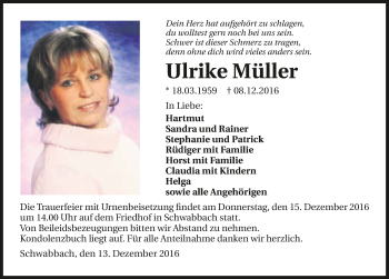 Traueranzeige von Ulrike Müller 
