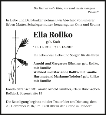 Traueranzeige von Ella Rollko 