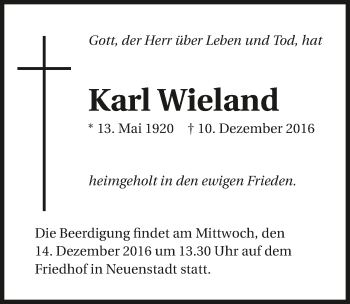 Traueranzeige von Karl Wieland 