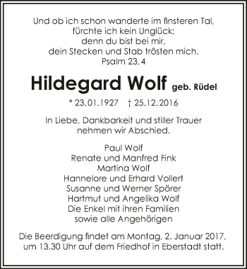 Traueranzeige von Hildegard Wolf 