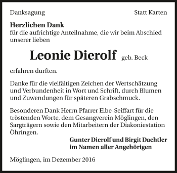 Traueranzeige von Leonie Dierolf 