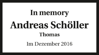 Traueranzeige von Andreas Schöller 