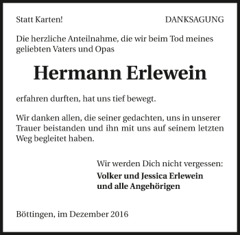 Traueranzeige von Hermann Erlewein 