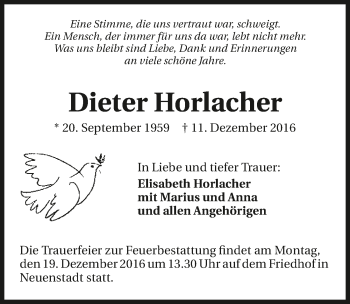 Traueranzeige von Dieter Horlacher 