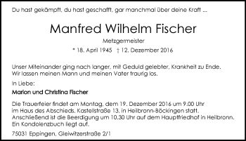 Traueranzeige von Manfred Wilhelm Fischer