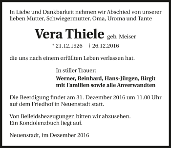 Traueranzeige von Vera Thiele 