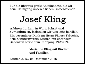 Traueranzeige von Josef Kling