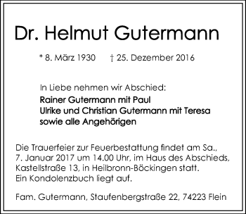 Traueranzeige von Helmut Gutermann 