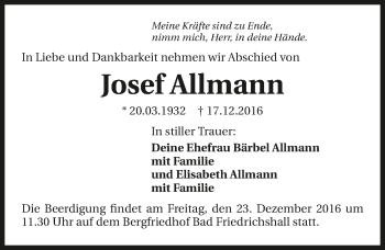 Traueranzeige von Josef Allmann 