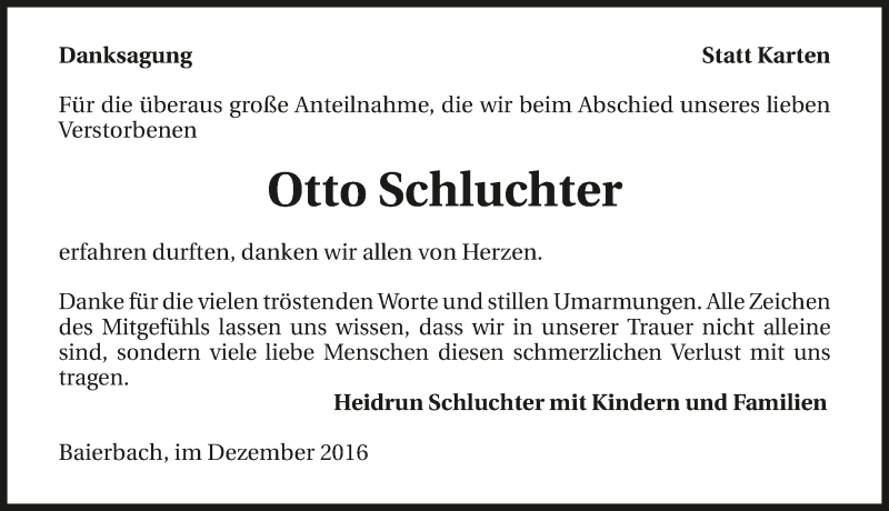  Traueranzeige für Otto Schluchter vom 09.12.2016 aus 