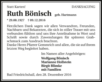 Traueranzeige von Ruth Bönisch 