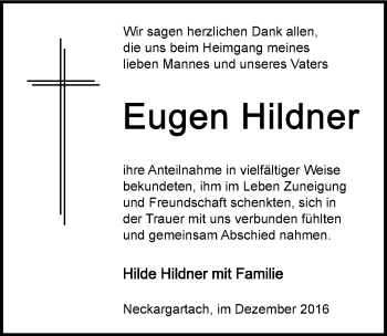 Traueranzeige von Eugen Hildner 