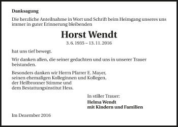 Traueranzeige von Horst Wendt 