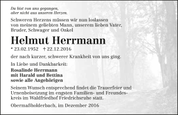 Traueranzeige von Helmut Herrmann 