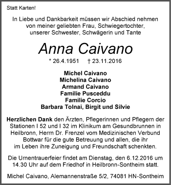 Traueranzeige von Anna Caivano 