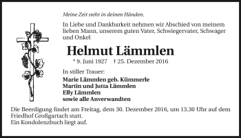 Traueranzeige von Helmut Lämmlen 