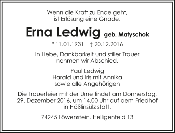 Traueranzeige von Erna Ledwig 