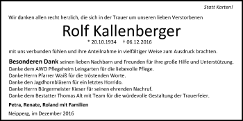 Traueranzeige von Rolf Kallenberger 