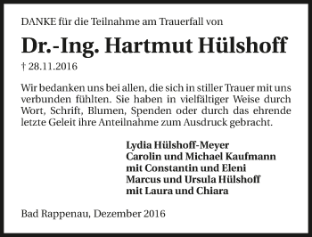 Traueranzeige von Hartmut Hülshoff 
