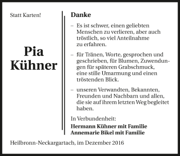 Traueranzeige von Pia Kühner 