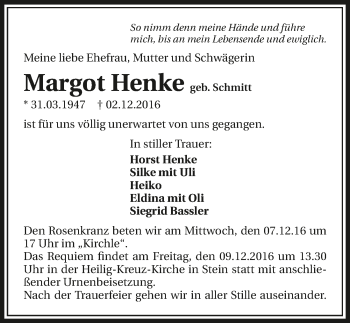 Traueranzeige von Margot Henke 