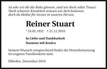 Traueranzeige von Reiner Stuart 