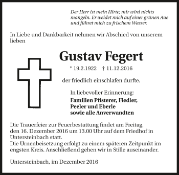 Traueranzeige von Gustav Fegert 