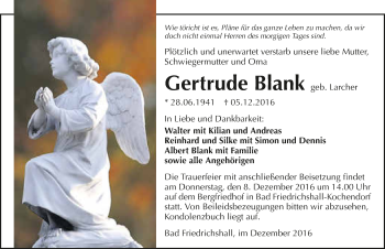 Traueranzeige von Gertrude Blank 
