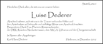 Traueranzeige von Luise Dederer