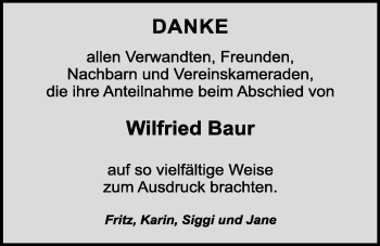 Traueranzeige von Wilfried Baur 