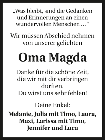 Traueranzeige von Magda Hagner 