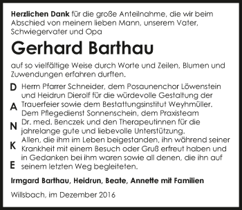 Traueranzeige von Gerhard Barthau 