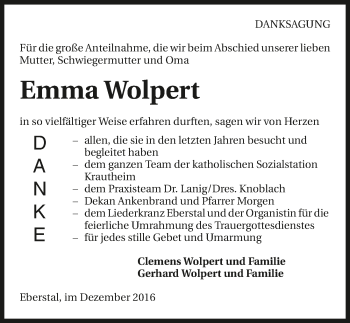 Traueranzeige von Emma Wolpert 