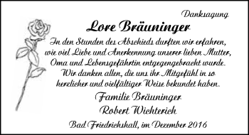 Traueranzeige von Lore Bräuninger 