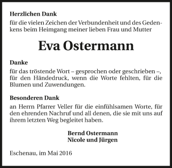 Traueranzeige von Eva Ostermann 