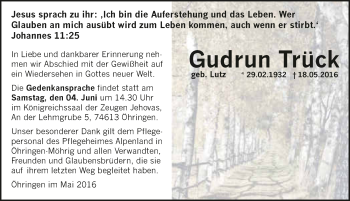 Traueranzeige von Gudrun Trück 