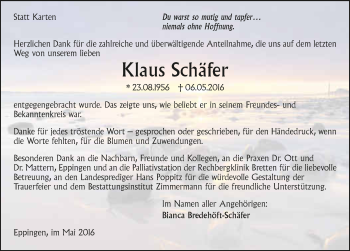 Traueranzeige von Klaus Schäfer 