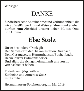 Traueranzeige von Else Stolz 