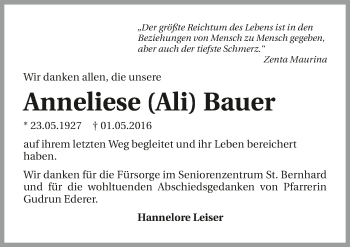 Traueranzeige von Anneliese Bauer 