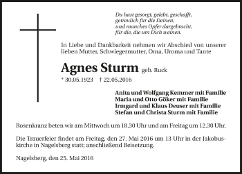 Traueranzeige von Agnes Sturm 