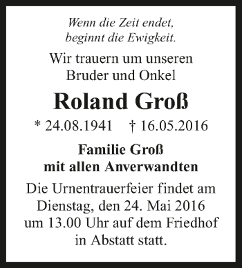 Traueranzeige von Roland Groß 