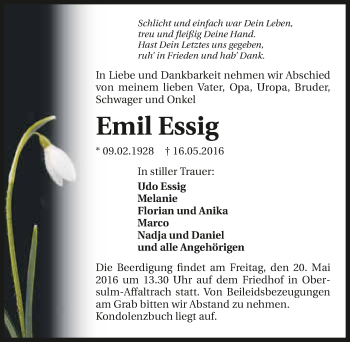 Traueranzeige von Emil Essig 