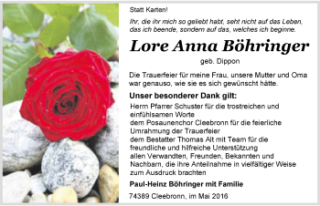 Traueranzeige von Lore Anna Böhringer 