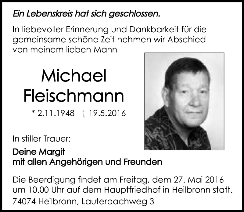  Traueranzeige für Michael Fleischmann vom 24.05.2016 aus 