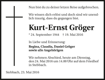 Traueranzeige von Kurt-Ernst Gröger 