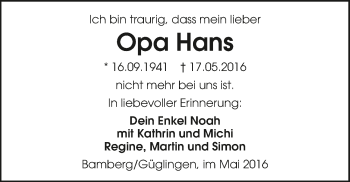 Traueranzeige von Hans  