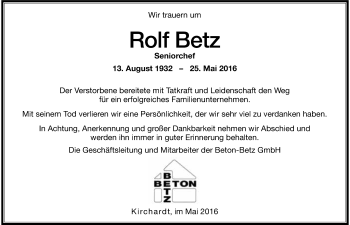 Traueranzeige von Rolf Betz 