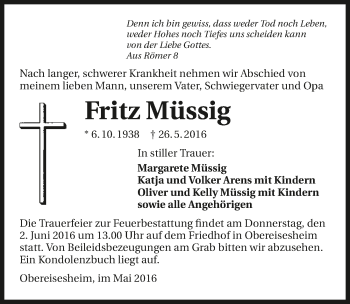 Traueranzeige von Fritz Müssig 