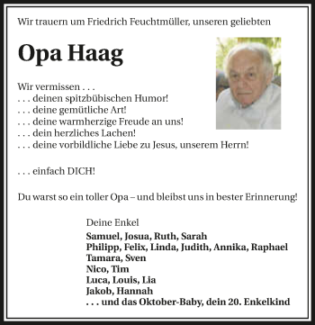 Traueranzeige von Friedrich Feuchtmüller 